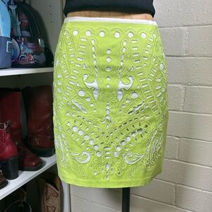 Embroidered Eyelet Lime Green Skirt Sz M